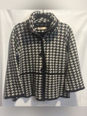 Aida Black & White Houndstooth Pea Coat with Stand Collar